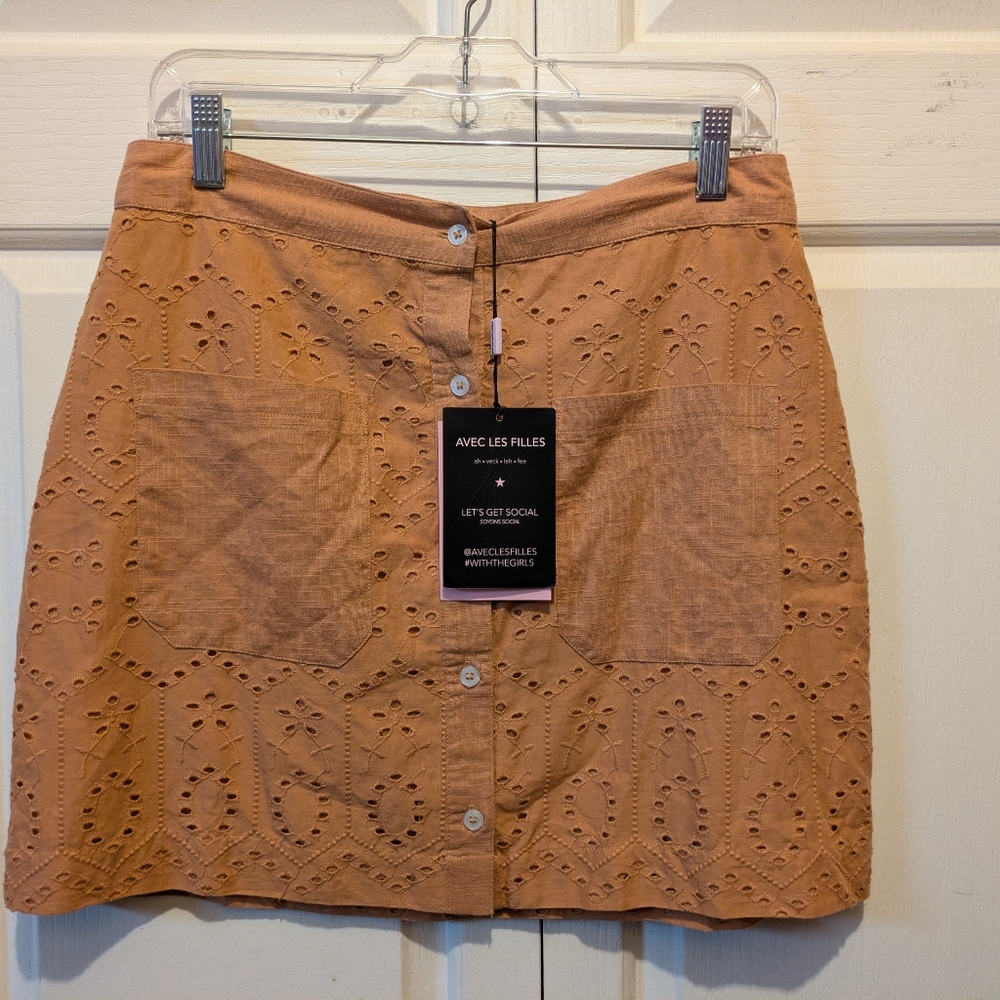 Avec les Filles Eyelet Mini Skirt with Pockets in Apricot size 8 New with Tags! - Picture 10 of 10